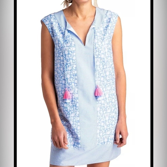 Vineyard Vines Border Otomi Sometset Tunic Floral Stripe Tassel Dress Size M - Picture 13 of 13